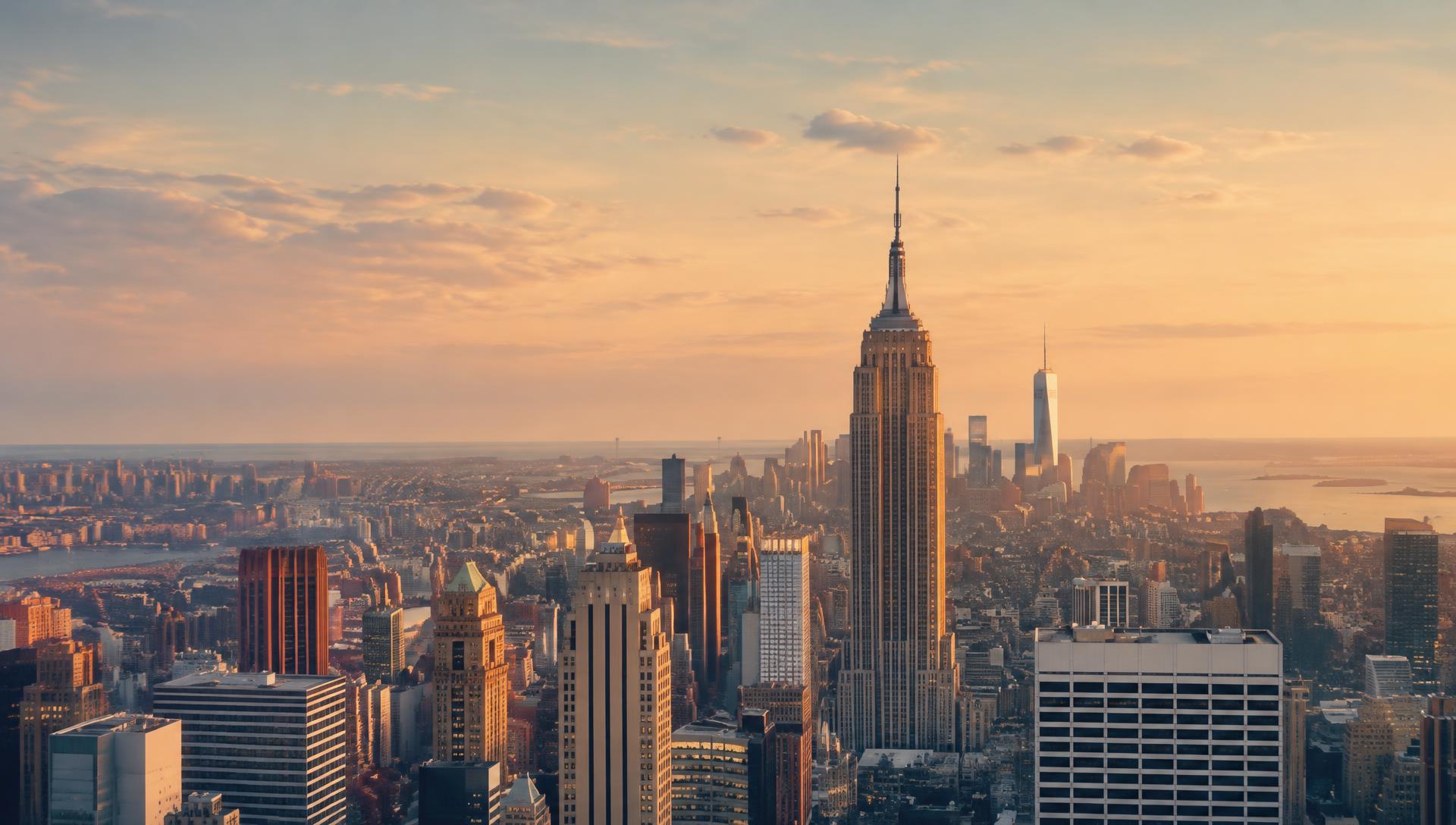 Manhattan et l'Empire State Building au crépuscule